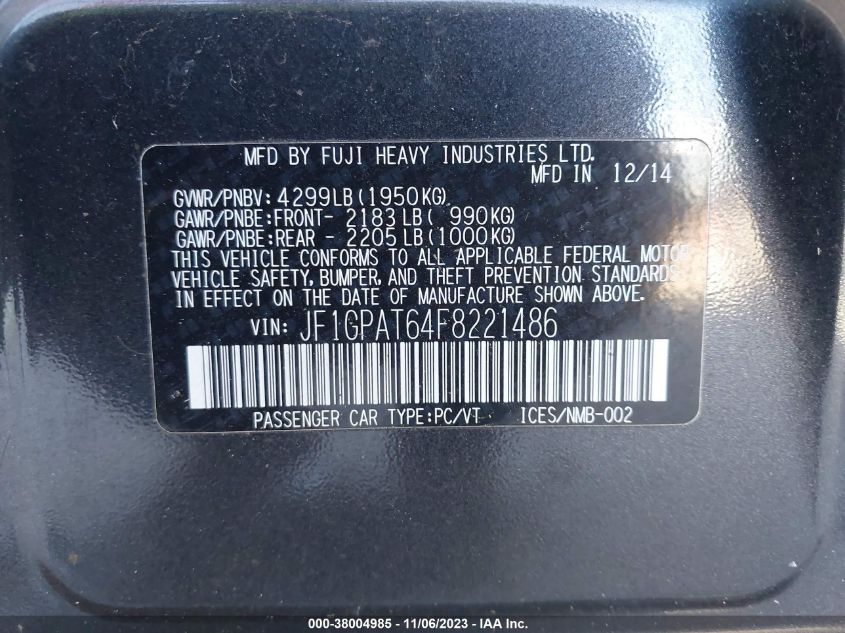 2015 SUBARU IMPREZA SPORT - JF1GPAT64F8221486