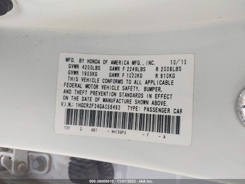 2016 HONDA ACCORD LX - 1HGCR2F34GA059493