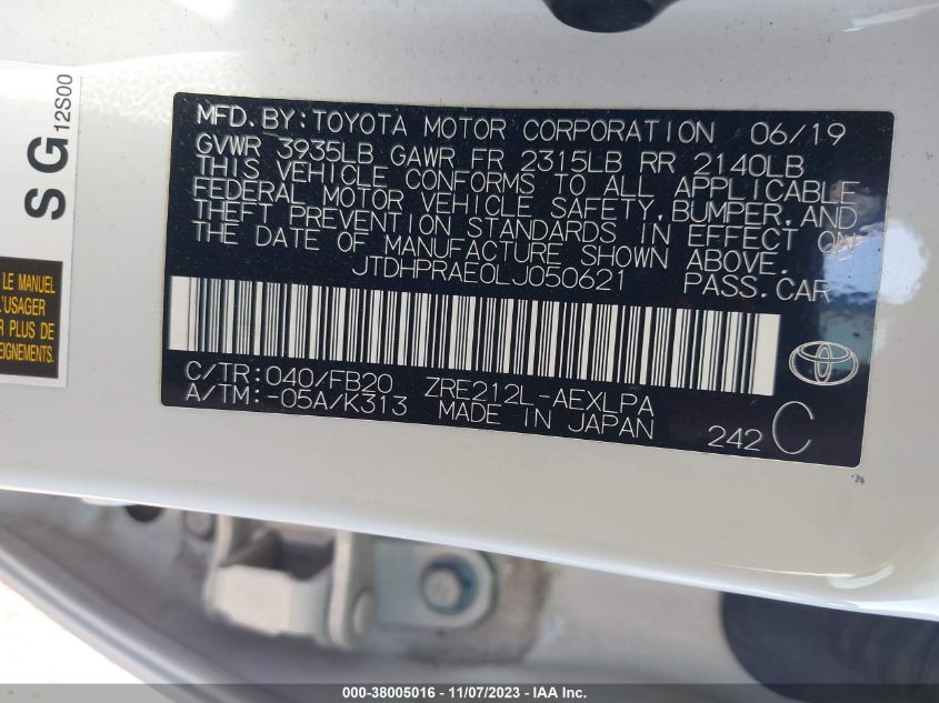 2020 TOYOTA COROLLA LE - JTDHPRAE0LJ050621
