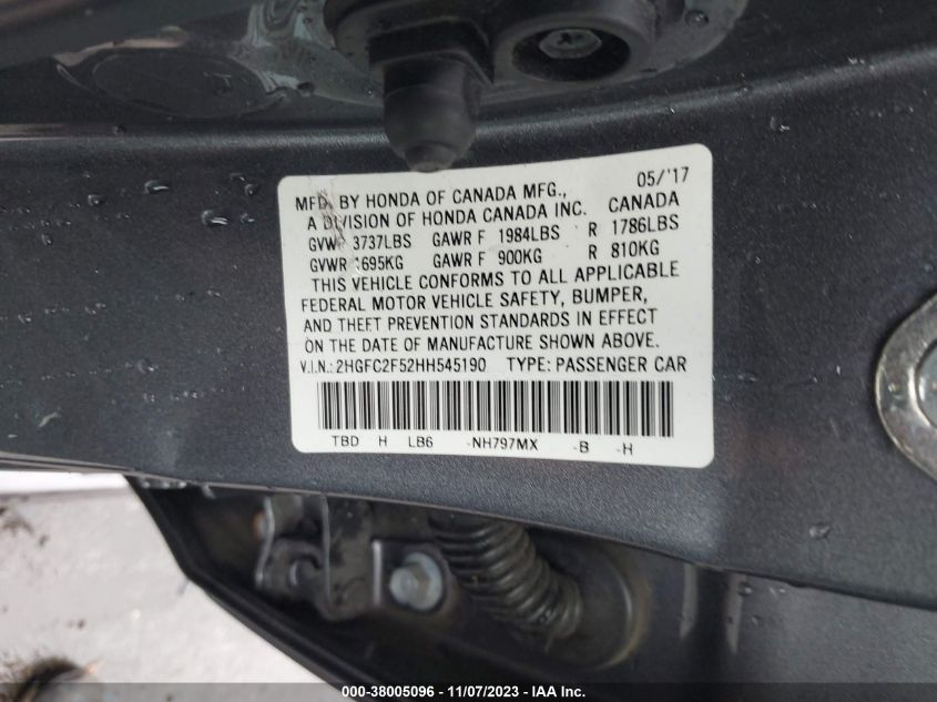 2017 HONDA CIVIC LX - 2HGFC2F52HH545190