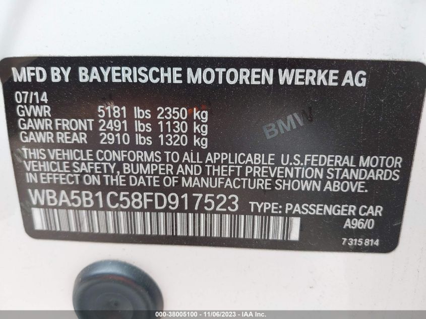 2015 BMW 535I - WBA5B1C58FD917523