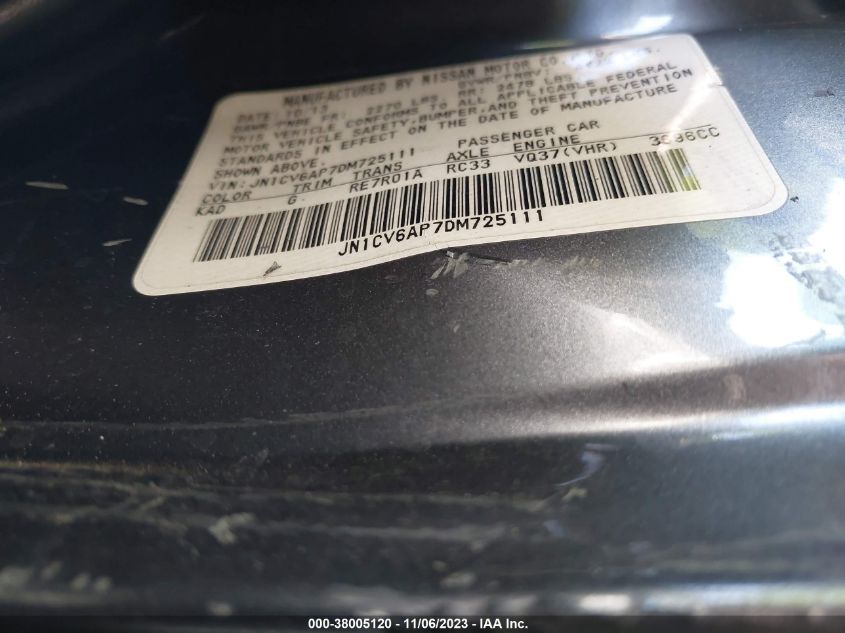 2013 INFINITI G37 JOURNEY - JN1CV6AP7DM725111