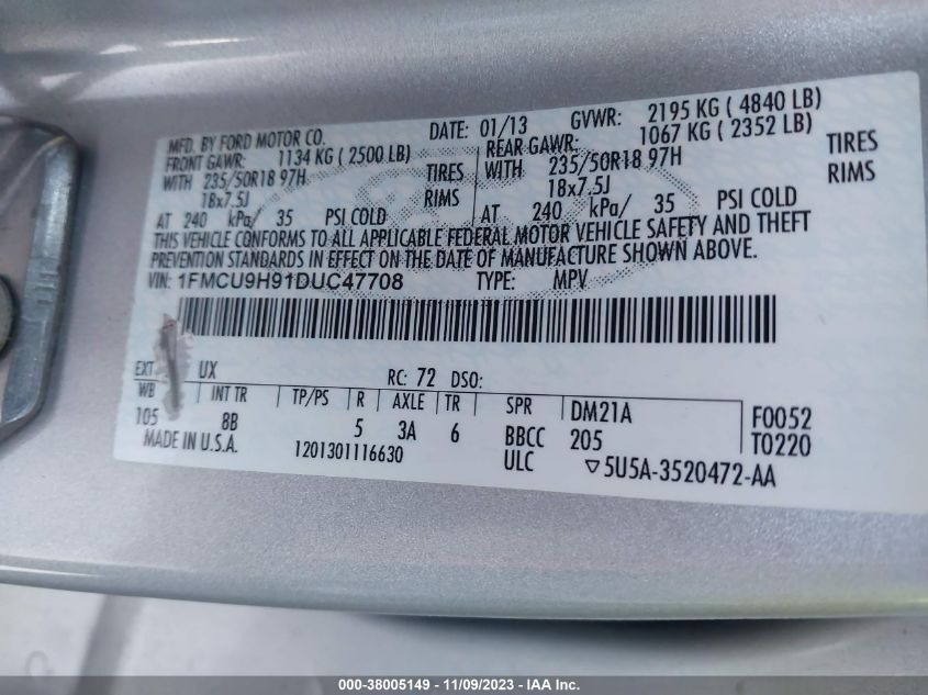 2013 FORD ESCAPE SEL - 1FMCU9H91DUC47708