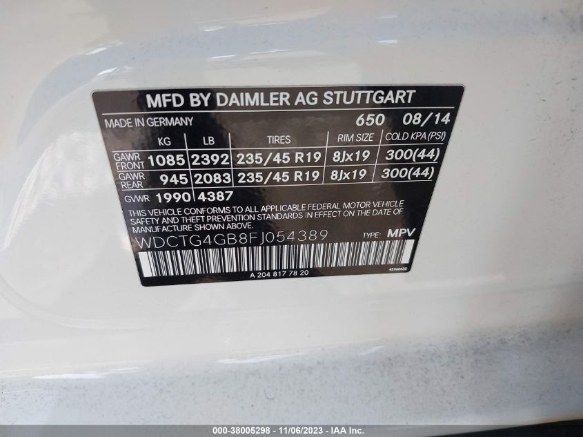 2015 MERCEDES-BENZ GLA 250 4MATIC - WDCTG4GB8FJ054389