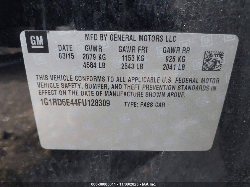 2015 CHEVROLET VOLT - 1G1RD6E44FU128309