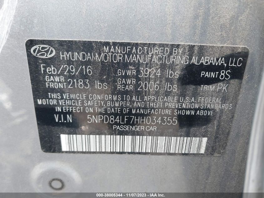 2017 HYUNDAI ELANTRA SE/VALUE/LIMITED - 5NPD84LF7HH034355