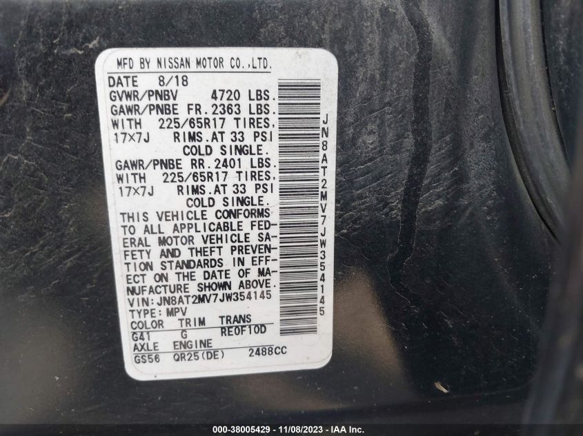 2018 NISSAN ROGUE S/SL/SV - JN8AT2MV7JW354145