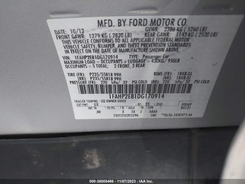 2013 FORD TAURUS SEL - 1FAHP2E81DG170914