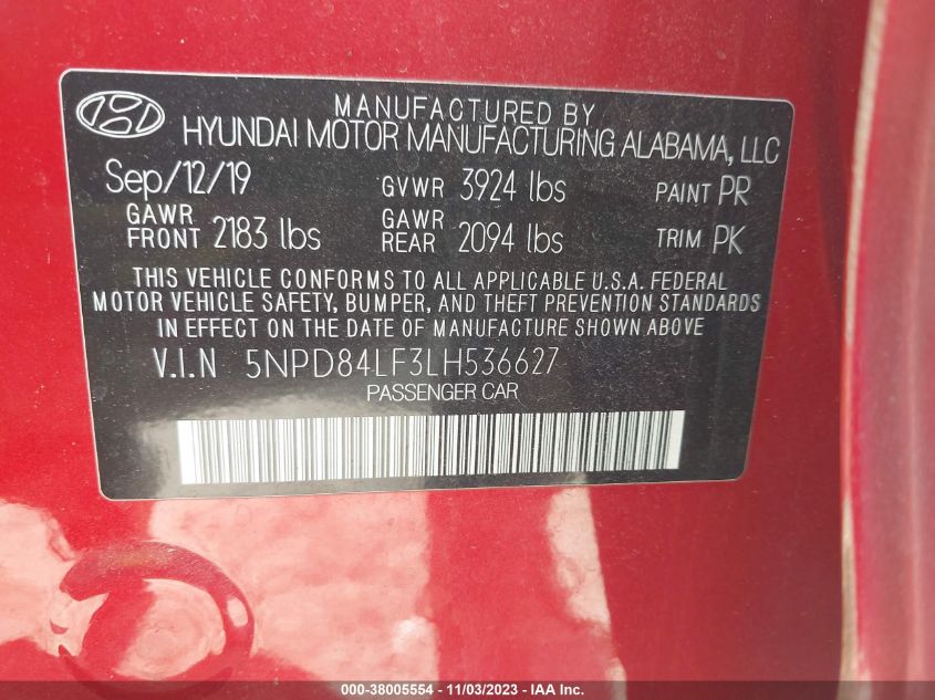 2020 HYUNDAI ELANTRA SEL - 5NPD84LF3LH536627