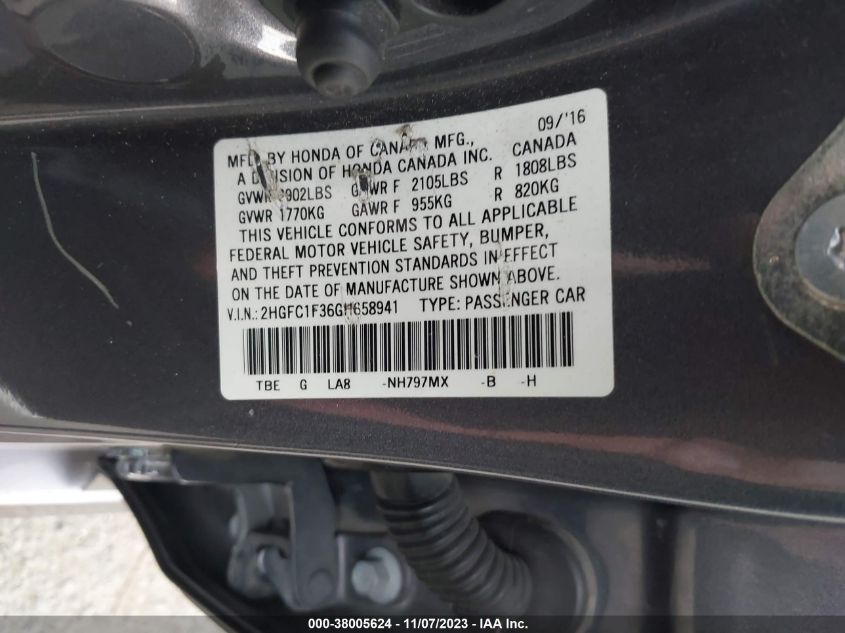 2016 HONDA CIVIC EX - 2HGFC1F36GH658941