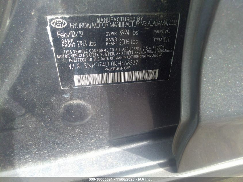 2019 HYUNDAI ELANTRA SE - 5NPD74LF0KH468532