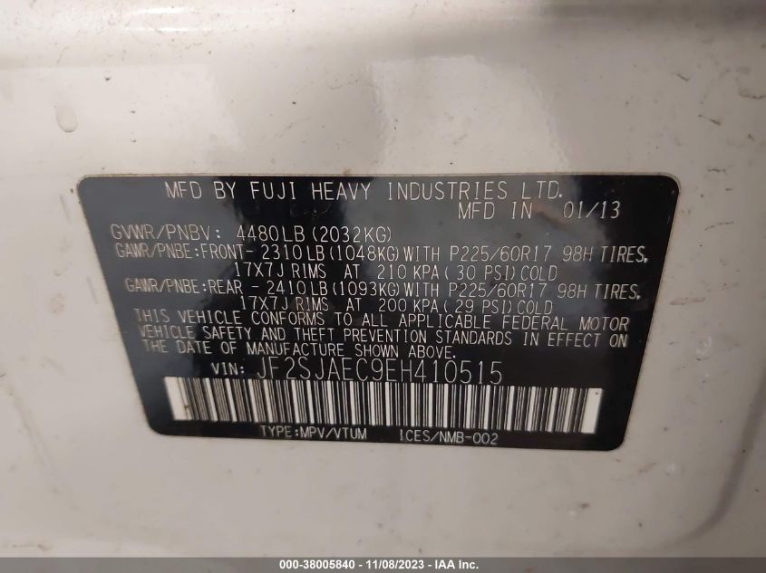 2014 SUBARU FORESTER 2.5I PREMIUM - JF2SJAEC9EH410515