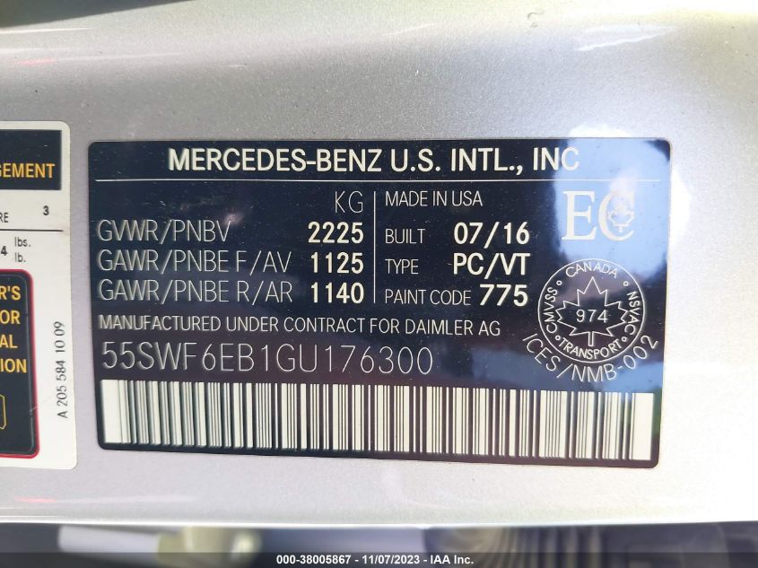 2016 MERCEDES-BENZ C-CLASS C 450 AMG - 55SWF6EB1GU176300