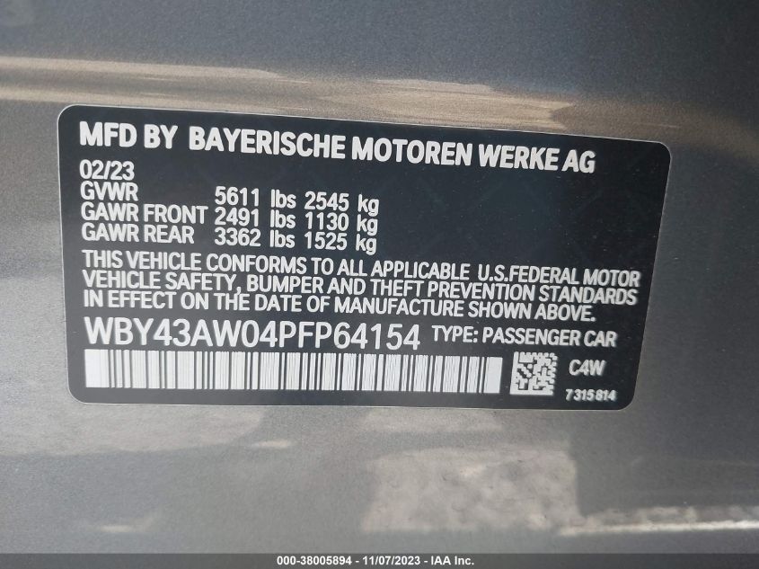 2023 BMW I4 EDRIVE35 WBY43AW04PFP64154