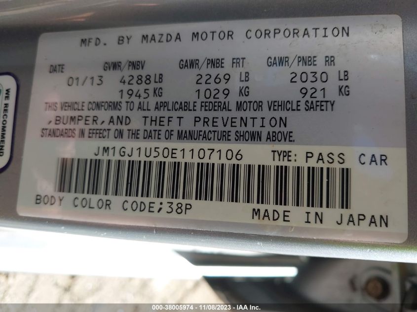 2014 MAZDA MAZDA6 I SPORT - JM1GJ1U50E1107106