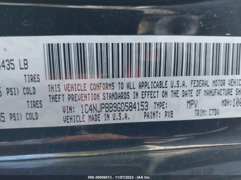 2016 JEEP PATRIOT SPORT - 1C4NJPBB9GD584153