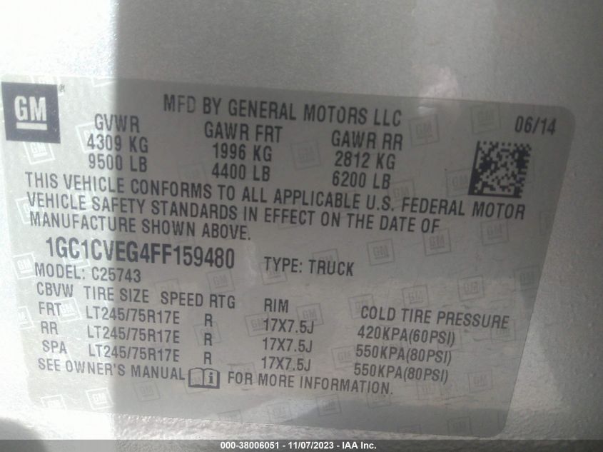 2015 CHEVROLET SILVERADO 2500HD LT - 1GC1CVEG4FF159480