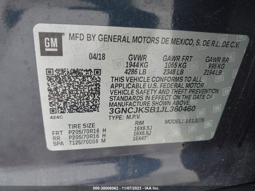 2018 CHEVROLET TRAX LS - 3GNCJKSB1JL360460