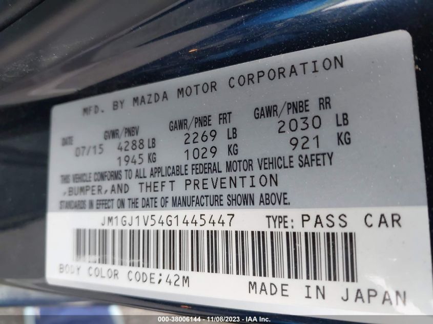 2016 MAZDA MAZDA6 I TOURING - JM1GJ1V54G1445447