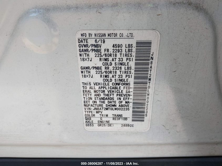 2020 NISSAN ROGUE S/SV - JN8AT2MT0LW002235