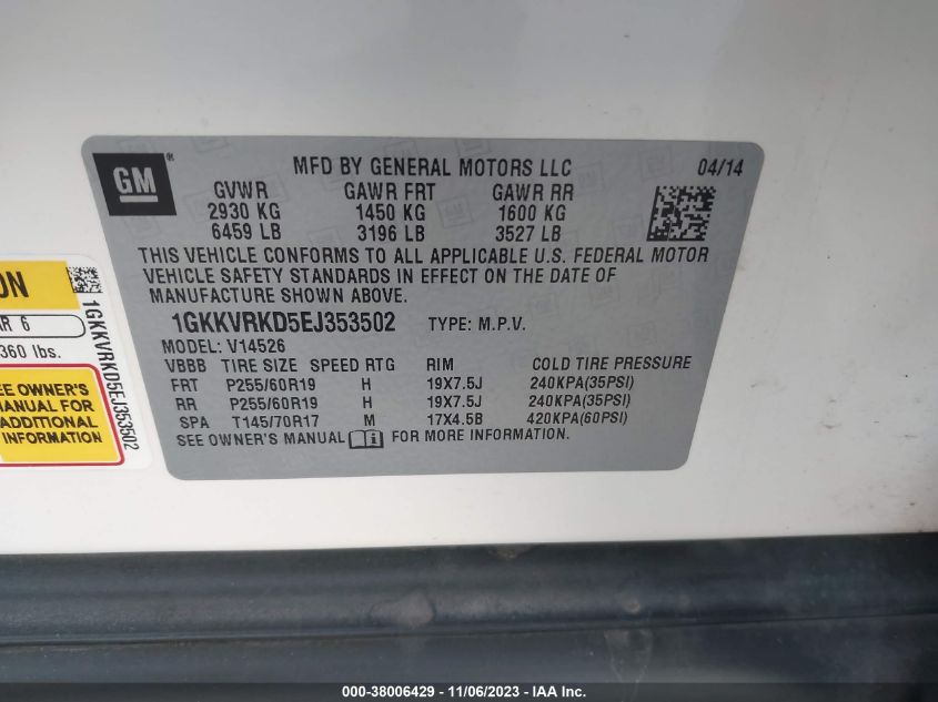 2014 GMC ACADIA SLT-1 - 1GKKVRKD5EJ353502