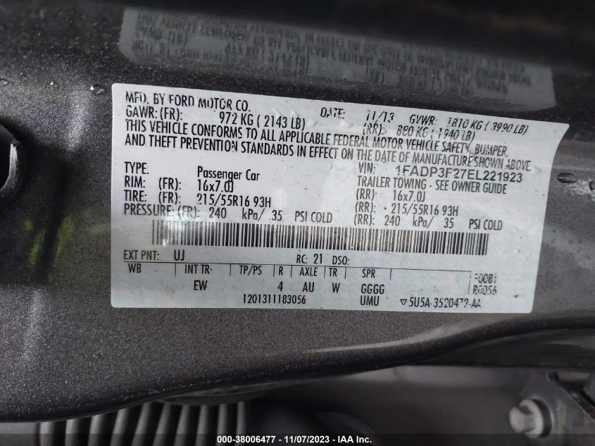 2014 FORD FOCUS SE - 1FADP3F27EL221923