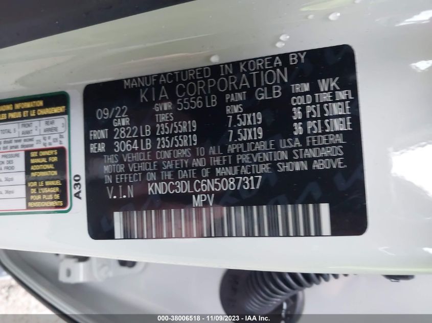 2022 KIA EV6 WIND KNDC3DLC6N5087317