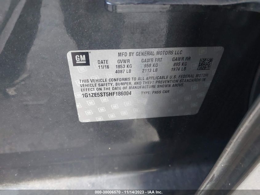 2017 CHEVROLET MALIBU LT - 1G1ZESST5HF186004
