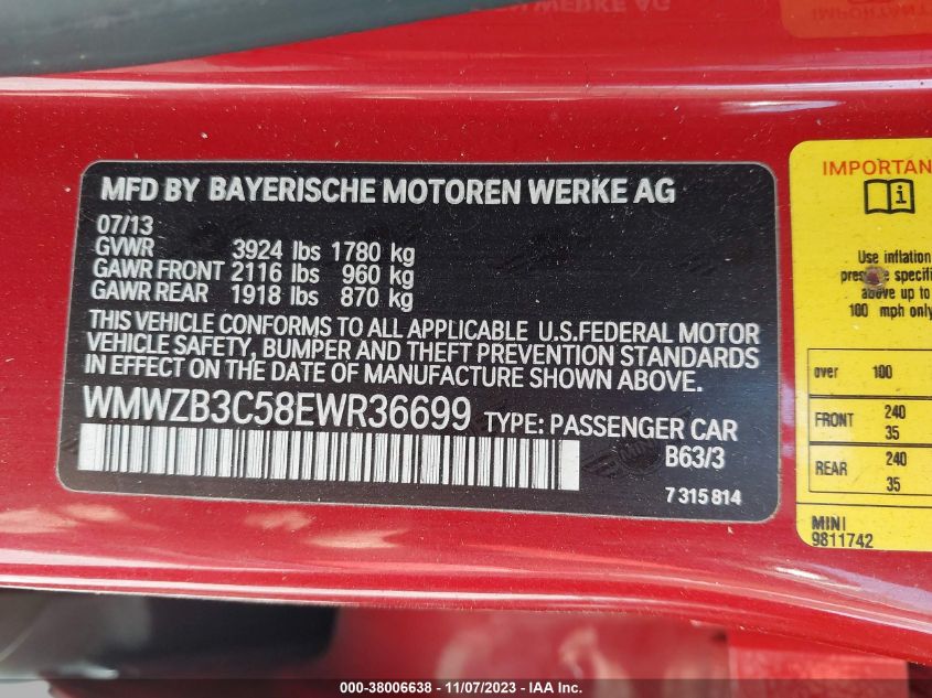 2014 MINI COUNTRYMAN COOPER WMWZB3C58EWR36699