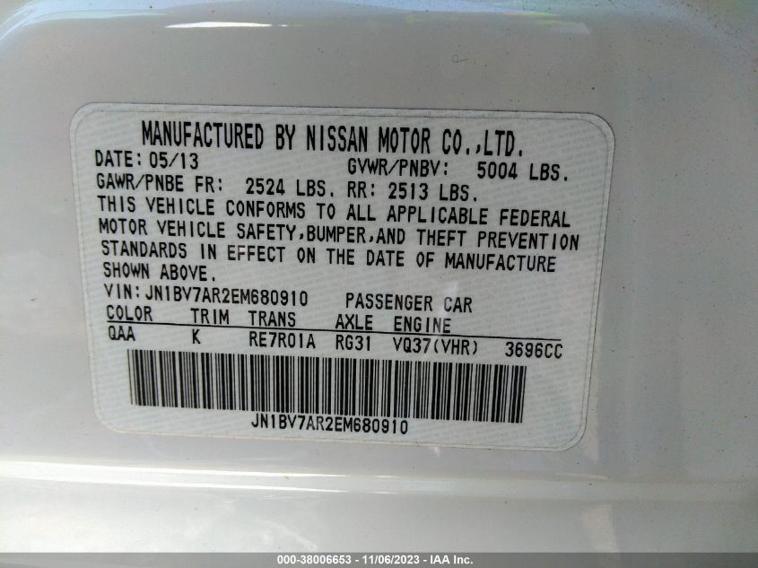 2014 INFINITI Q50 - JN1BV7AR2EM680910
