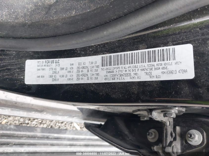 2019 RAM 1500 LIMITED - 1C6SRFHT5KN793535