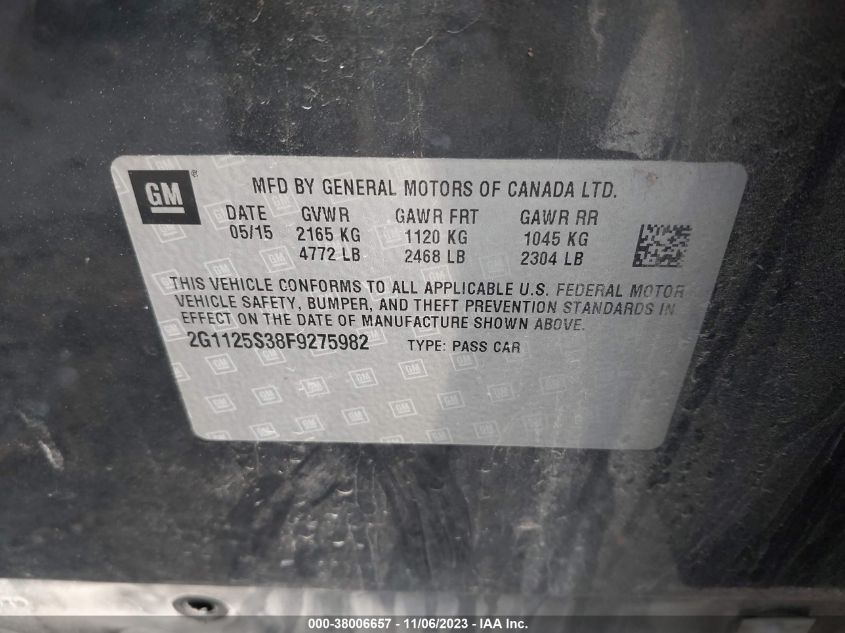 2015 CHEVROLET IMPALA 2LT - 2G1125S38F9275982