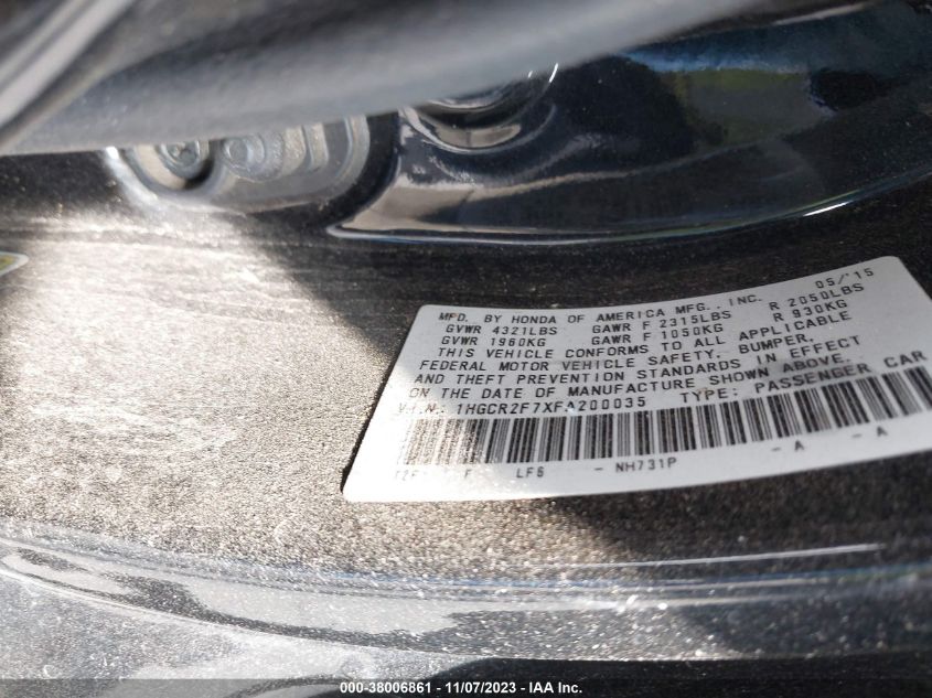 2015 HONDA ACCORD EX - 1HGCR2F7XFA200035