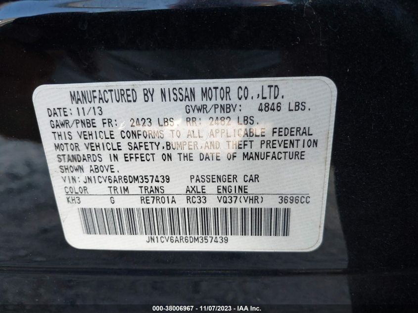2013 INFINITI G37X X - JN1CV6AR6DM357439