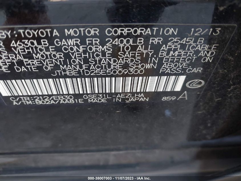 2014 LEXUS IS 350 - JTHBE1D25E5009300