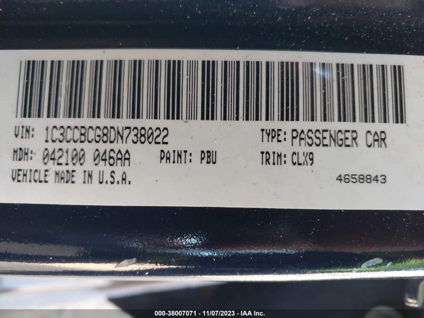 2013 CHRYSLER 200 LIMITED - 1C3CCBCG8DN738022