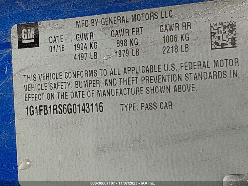 2016 CHEVROLET CAMARO 1LT - 1G1FB1RS6G0143116