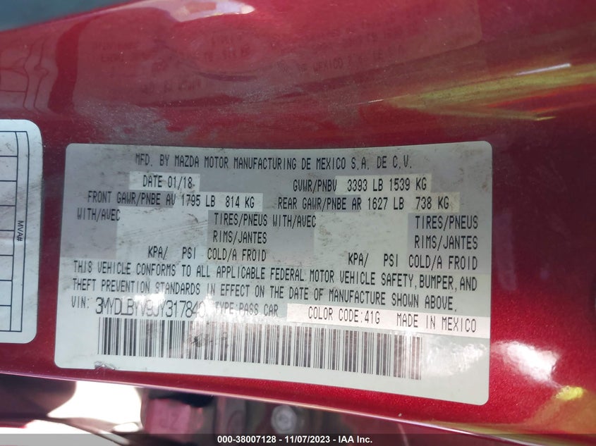 VIN 3MYDLBYV9JY317840 2018 TOYOTA YARIS IA