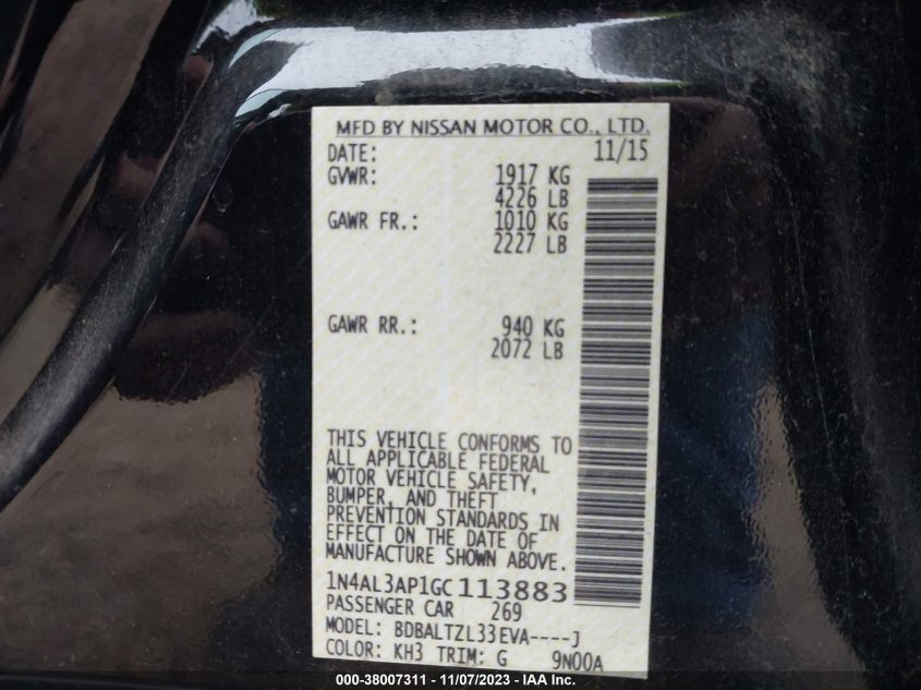 2016 NISSAN ALTIMA 2.5 SL - 1N4AL3AP1GC113883