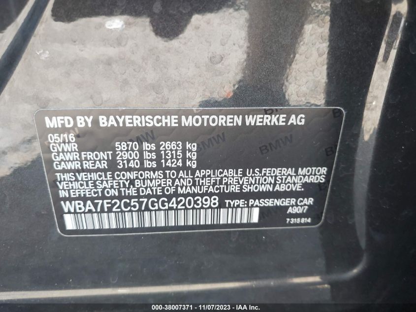 2016 BMW 750I XDRIVE - WBA7F2C57GG420398