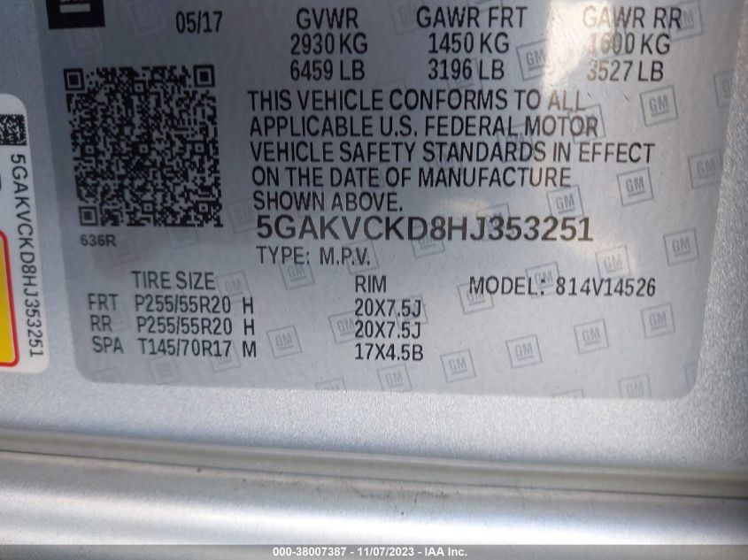 2017 BUICK ENCLAVE - 5GAKVCKD8HJ353251