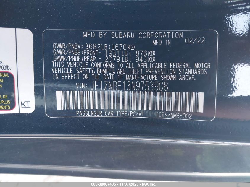 2022 TOYOTA GR86 PREMIUM - JF1ZNBE13N9753908