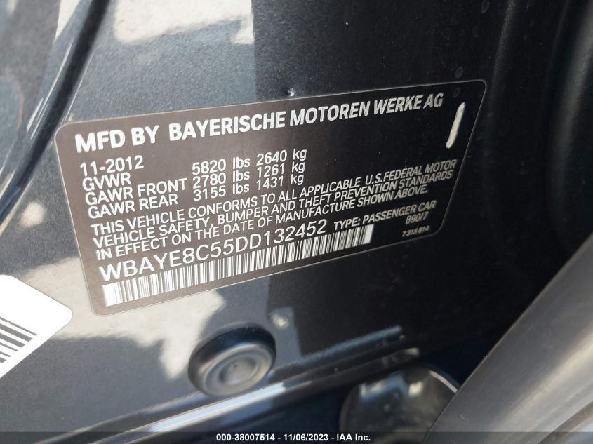 2013 BMW 750LI WBAYE8C55DD132452