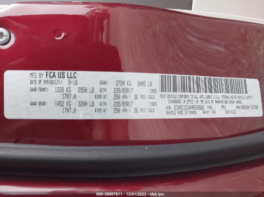 2017 CHRYSLER PACIFICA TOURING-L PLUS - 2C4RC1EG4HR542665