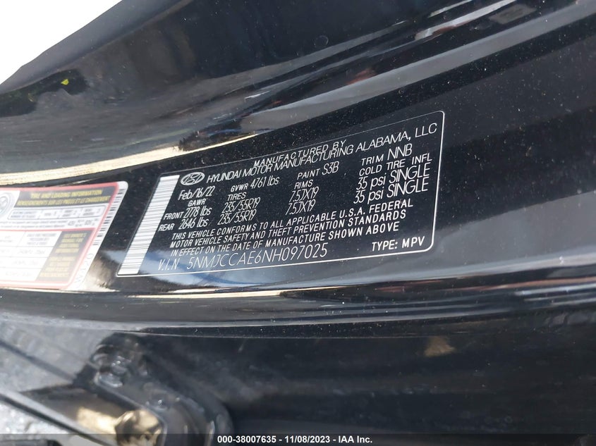 VIN 5NMJCCAE6NH097025 2022 HYUNDAI TUCSON SEL