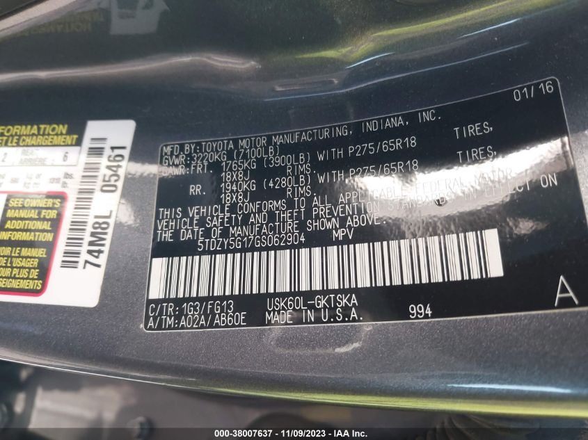 2016 TOYOTA SEQUOIA SR5 5.7L V8 - 5TDZY5G17GS062904