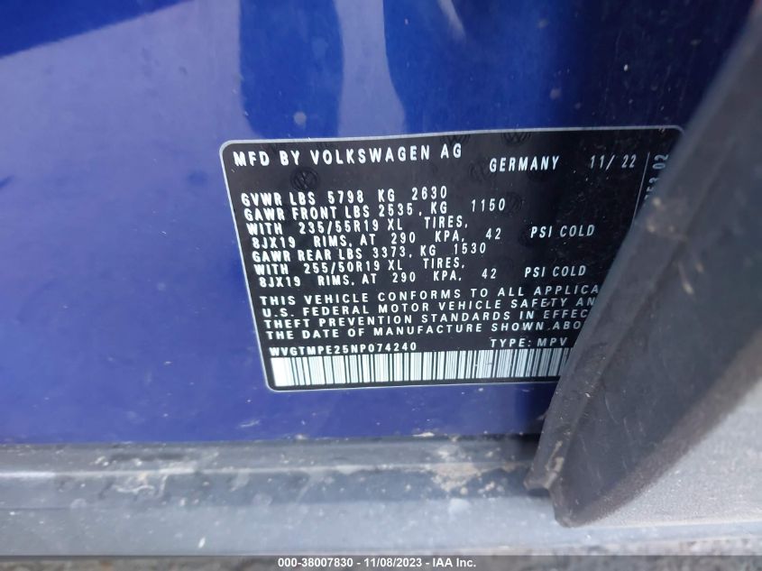 2022 VOLKSWAGEN ID.4 PRO S WVGTMPE25NP074240
