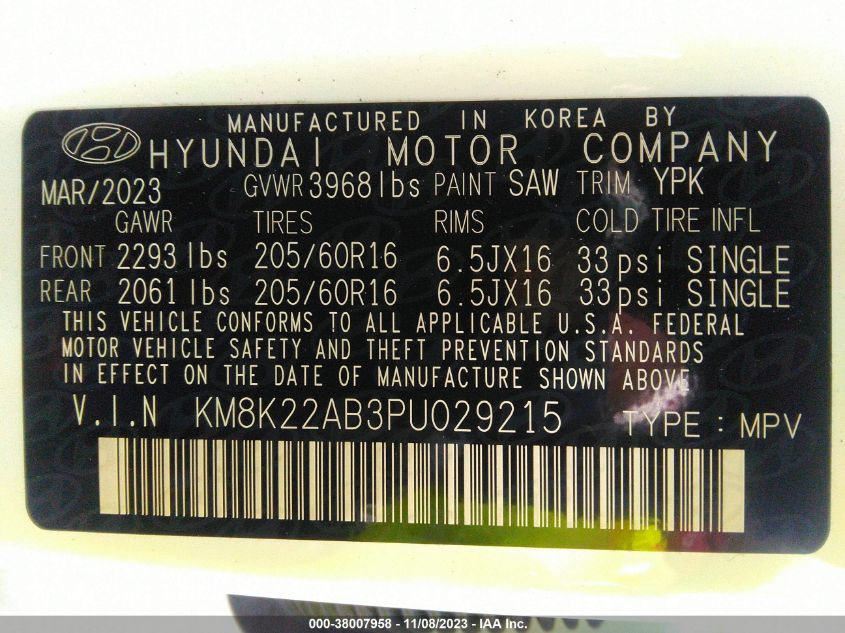 2023 HYUNDAI KONA SE - KM8K22AB3PU029215
