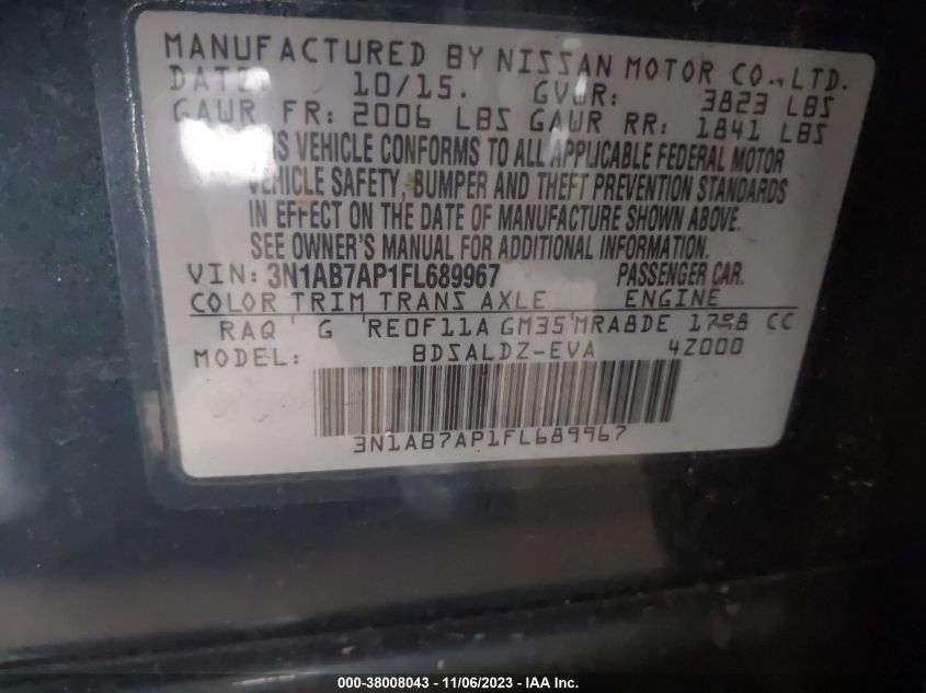 2015 NISSAN SENTRA SV - 3N1AB7AP1FL689967