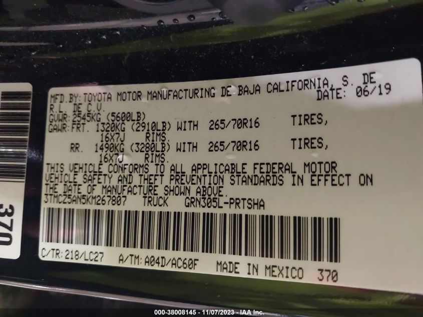 2019 TOYOTA TACOMA TRD OFF ROAD - 3TMCZ5AN5KM267807